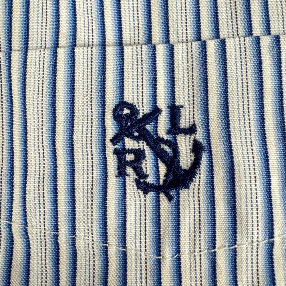 Polo Ralph Lauren Shirt Mens Large Blue Stripe Anchor Nautical Button Down Work - Picture 5 of 12